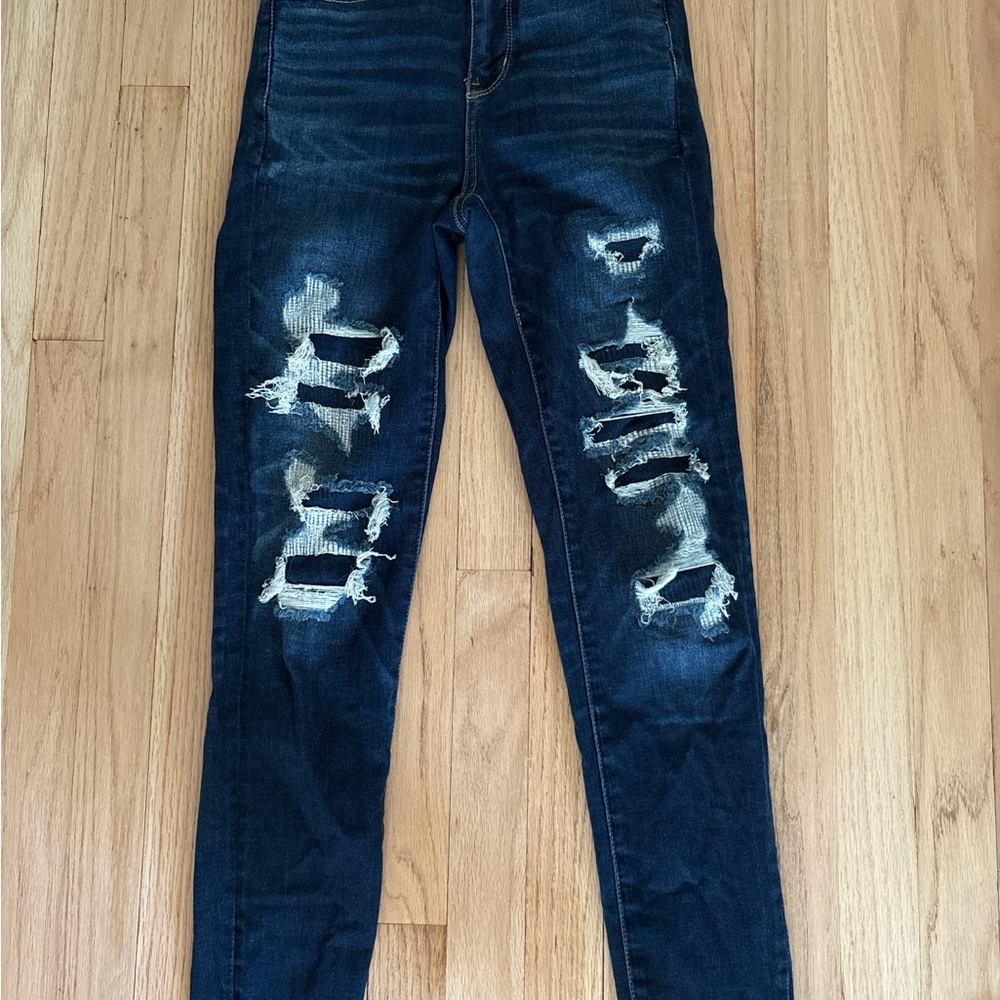 American Eagle Outfitters Blue Jeggings with Distressed Design